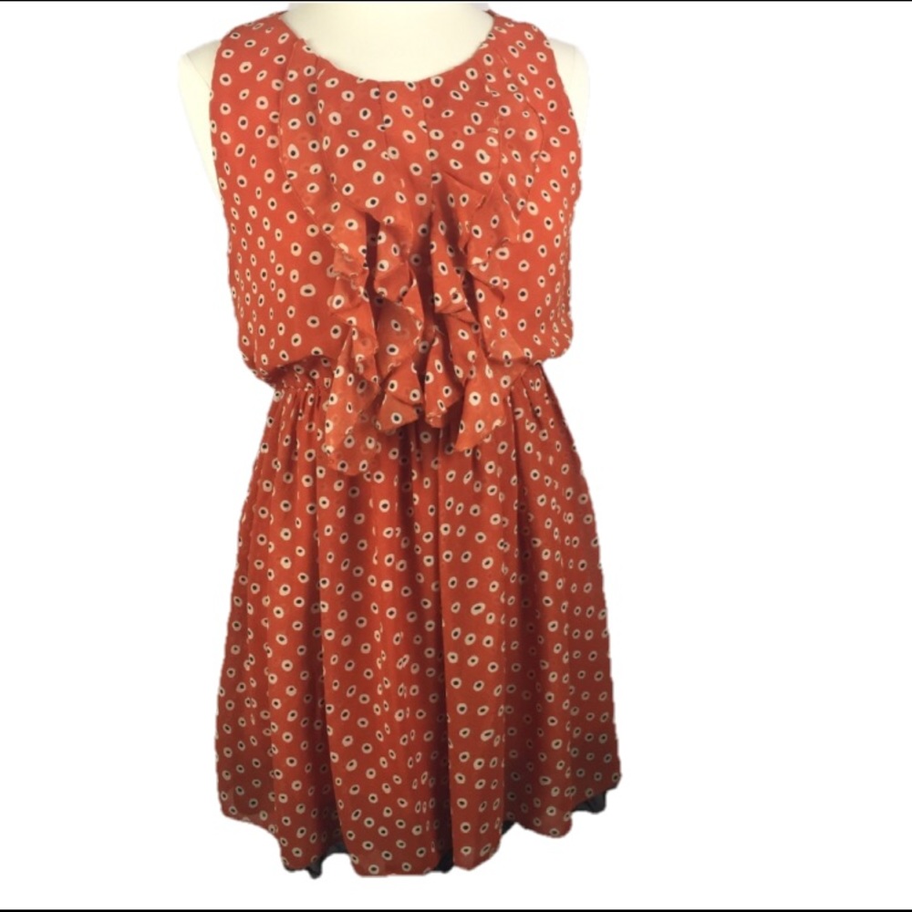 Orange black modern print ruffle dress
